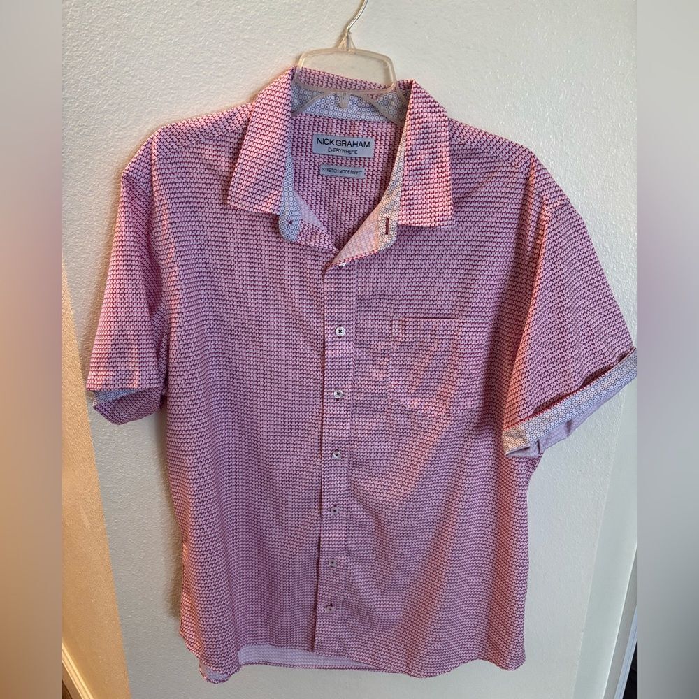 Nick Graham Everywhere Spring Pink White Flip Cuff Sleeve Men's Shirt XL